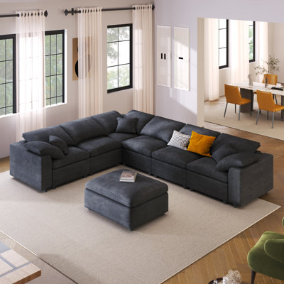 U_ Oversized Modular Sectional Sofa With Ottoman L Shaped Corner Sectional  , Office, Spacious Space