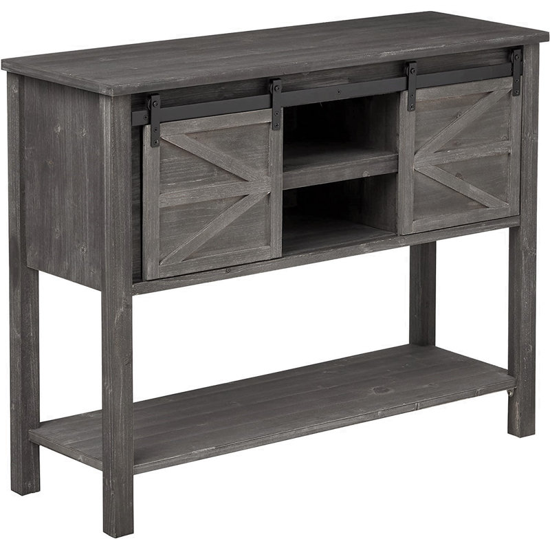 Marceline 40" W Antique Farmhouse Console Table, Sofa Table with Sliding Barn Doors and Bottom Storage Shelf for Living Room, Hallway and Entryway, Gray