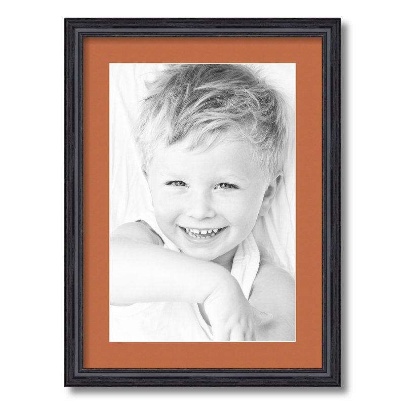 Black Wood Matte Picture Frame with Mat, Red/Orange