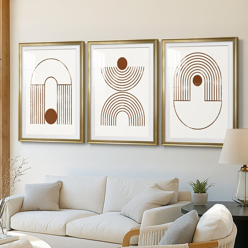 Arches and Orbs I - Impression personnalisée de qualité supérieure avec cadre mat - 3 pièces, H 21 po x l 30 po, Doré