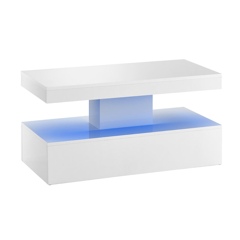 Timote Modern Gloss Coffee Table with LED Lights for Living Room, White Gloss