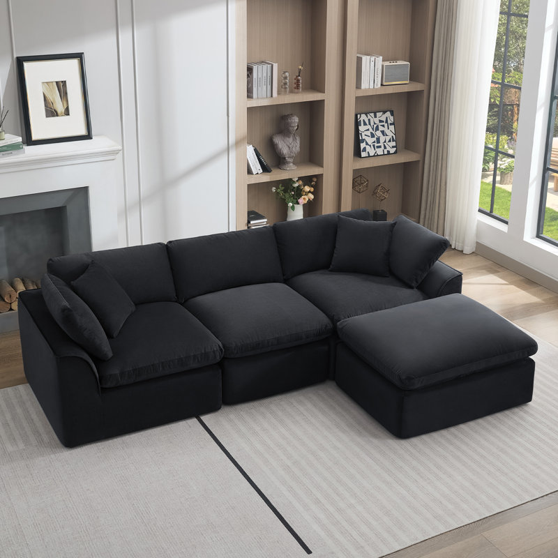 Canapé modulaire moderne en chenille avec repose-pieds mobile, canapé à compression pour le salon, aucun assemblage requis, 3