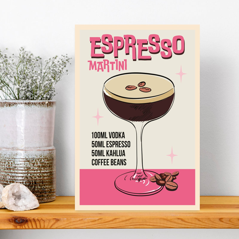 Art mural rétro rétro espresso martini, H 18 po x l 12 po