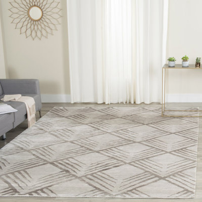 Tapis gris en viscose / coton noué à la main Calynne