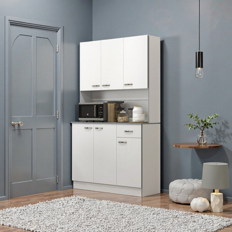 Buffet de cuisine 71 po autoportant moderne avec rangement de service, blanc - tablettes réglables et conception murale sécuritaire