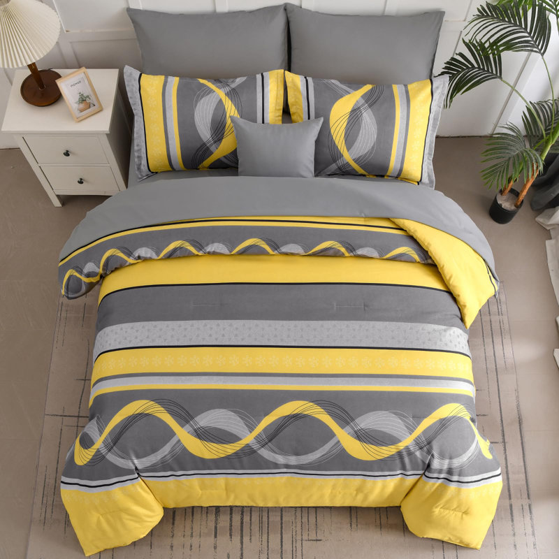 Ensemble d'édredon à rayures 8 pièces Boho, Jaune, Édredon grand + 7 articles supplémentaires
