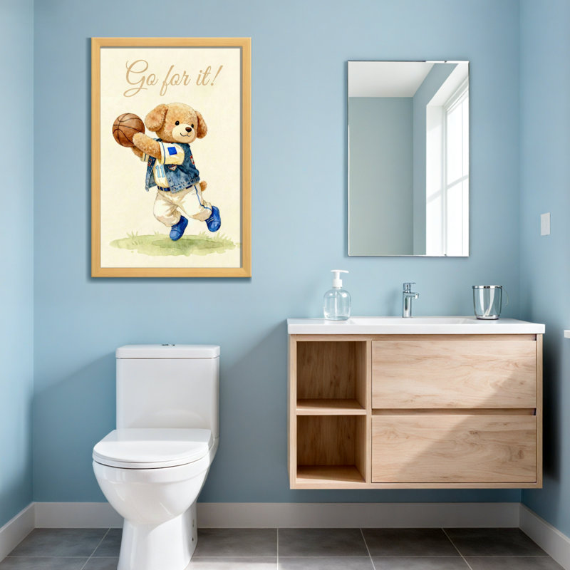 Animaux, ours en peluche jouant au basketball avec ballon, H 12 po x l 18 po, Toile tendue, Ne s’applique pas