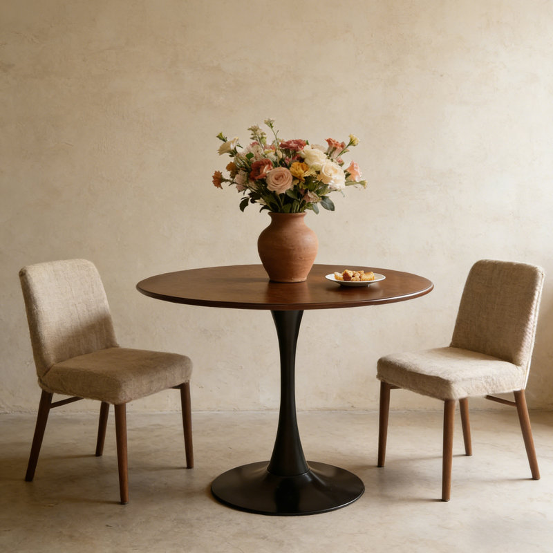 35'' /24 '' Modern Dining Table，Mdf Top And Steel Base Tulip Round Kitchen Table, 29.2" H x 31.6" L x 31.6" W, Antique Bronze