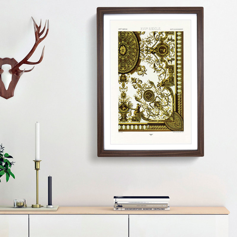 A 17th Century Scroll Pattern by Albert Racinet - Picture Frame Painting Print, 48cm H x 36cm W x 2cm D, Walnut Framed