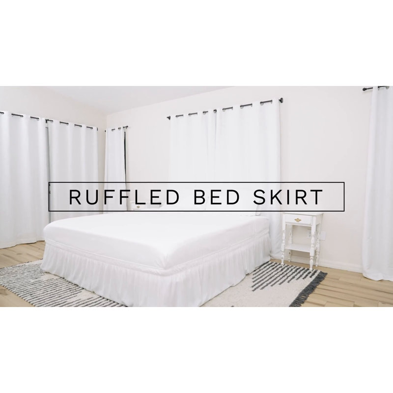 Cream Polyester Queen Size Ruffled Bed Skirt with Elastic Wrap
