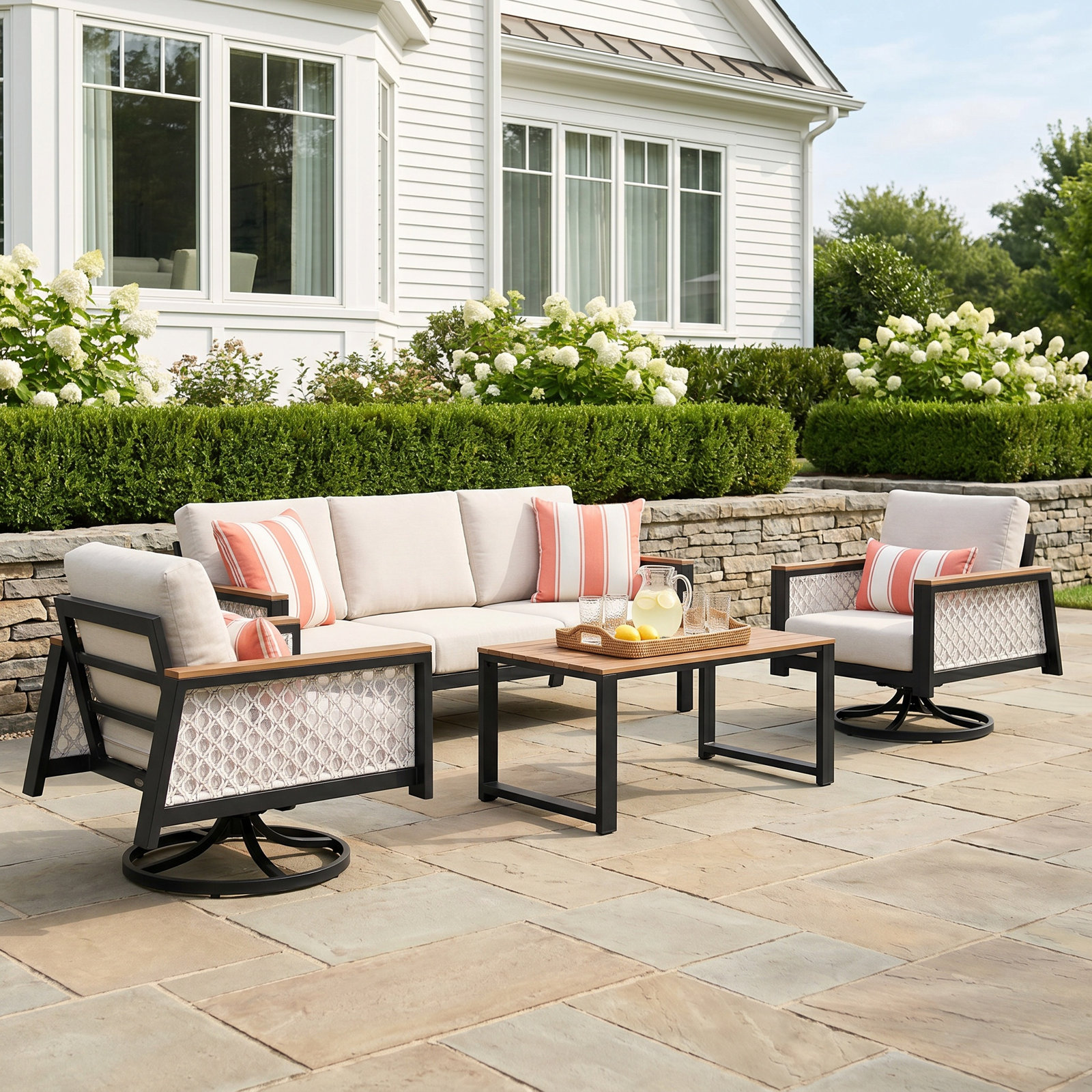 Townsend 8-Person Patio Seating Group, Canvas White/Voyage Dune Fabric