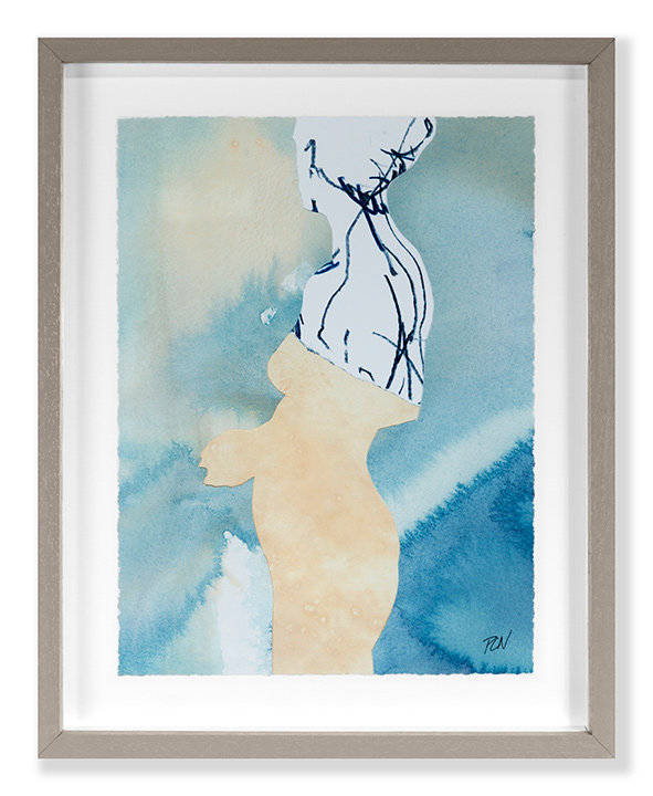Y Nudes 17 par PC Studio - Peinture sur papier avec cadre flottant, H 15 po x l 12 po