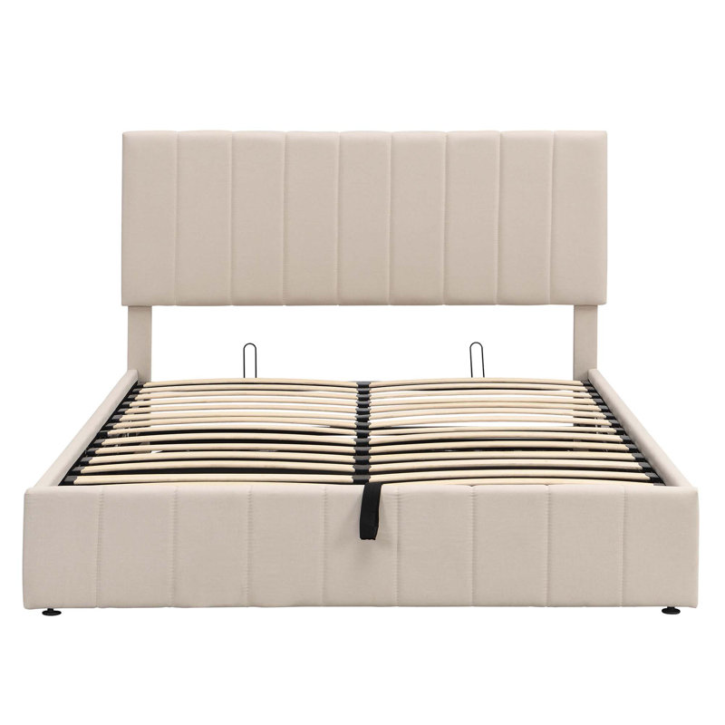 Lit plateforme tapissier avec rangement Alfie-Ray, Grand, Beige
