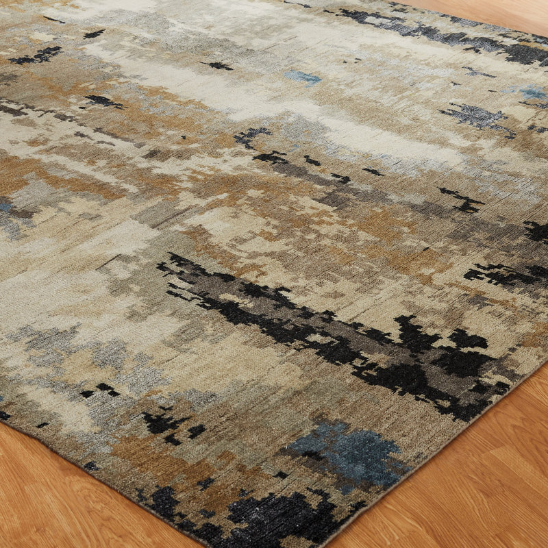 Aurora Drift Hand Knotted Abstract Area Rug, Rectangle 8' x 10'