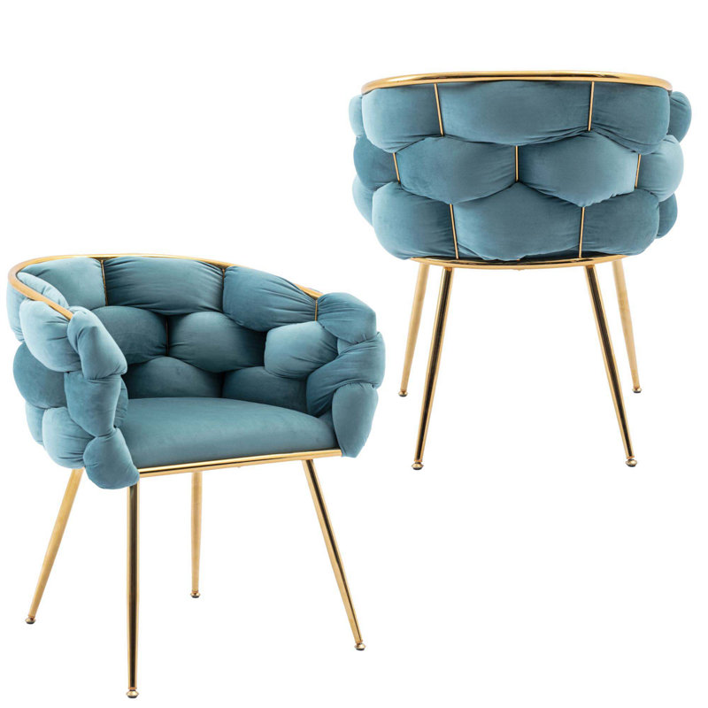 16.9'' H Velvet Upholstered Armchair, Blue, 1