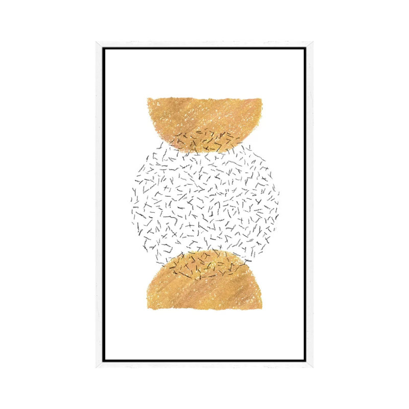 Abstract Mustard Shapes by Whales Way - Painting on Canvas, 66.04cm H x 45.72cm W x 3.81cm D, White Framed