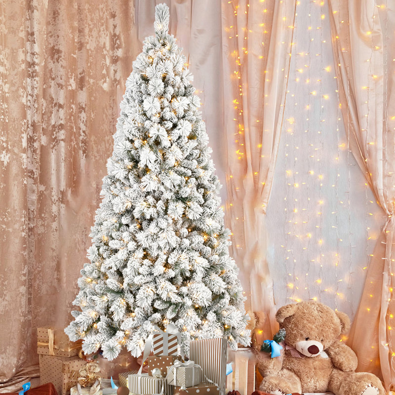 Arbre de Noël 4 pi avec 150 lumières DEL, 350 pointes, PVC enneigé et branches à aiguille dure, conception à charnières pour une installation facile, support en métal robuste, arbre de Noël complet et réaliste