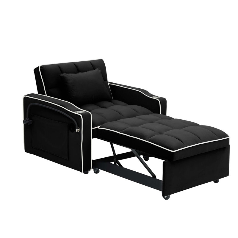 Versatile Foldable Sofa Bed with Adjustable Back and USB Port, Noir