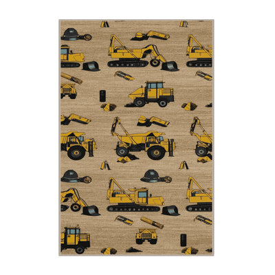Machine Washable Transportation Beige Area Rug