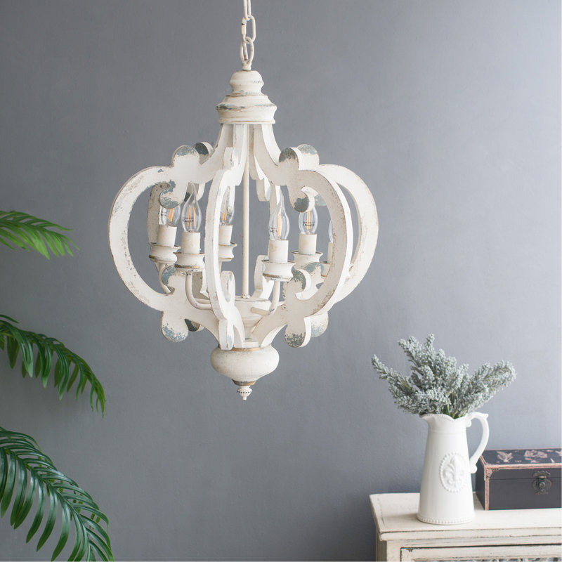 Lustre en bois de style champêtre, Beige