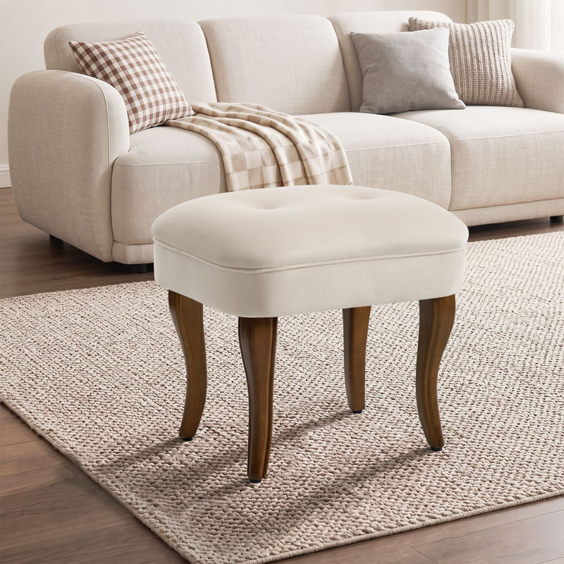Tabouret de coiffeuse rembourré de 18,5 pouces avec pieds en bois massif, Beige