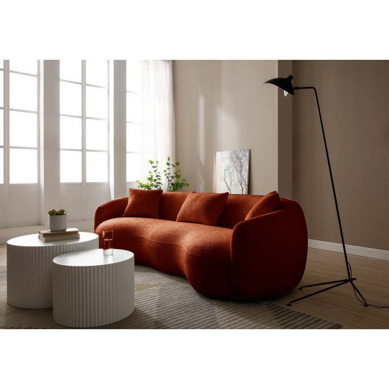 Yazgur 93.6" Curved Modern Upholstered Sofa, Orange Chenille