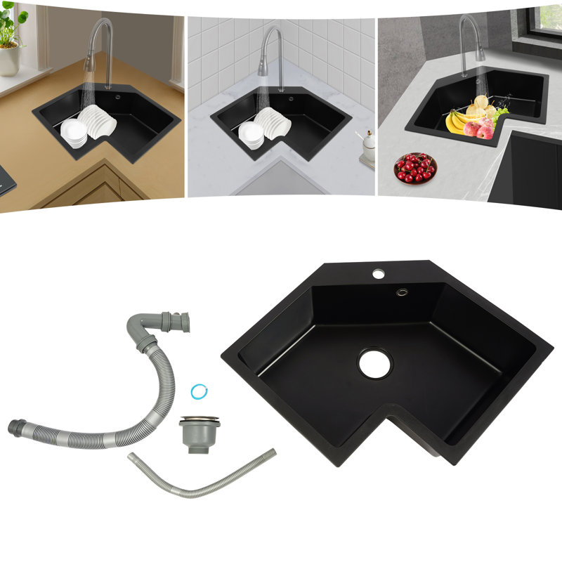 26.77" W Black Irregular Corner Undermount Kitchen Sink