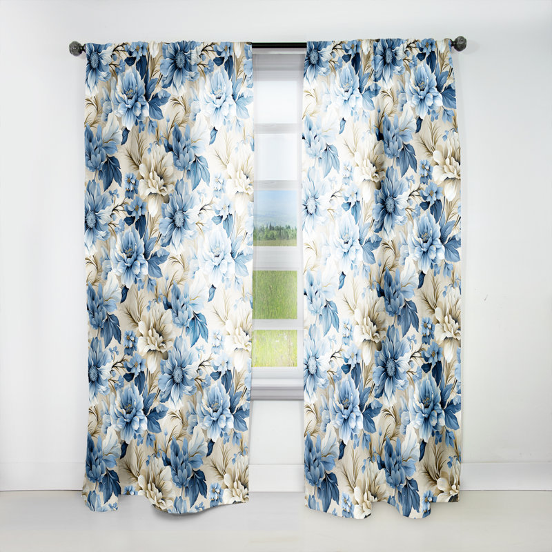 Coastal Victorian Tranquility Victorian Pattern - Floral Curtain - Velvet Room darkening - 1 panel, 52" W x 95" L