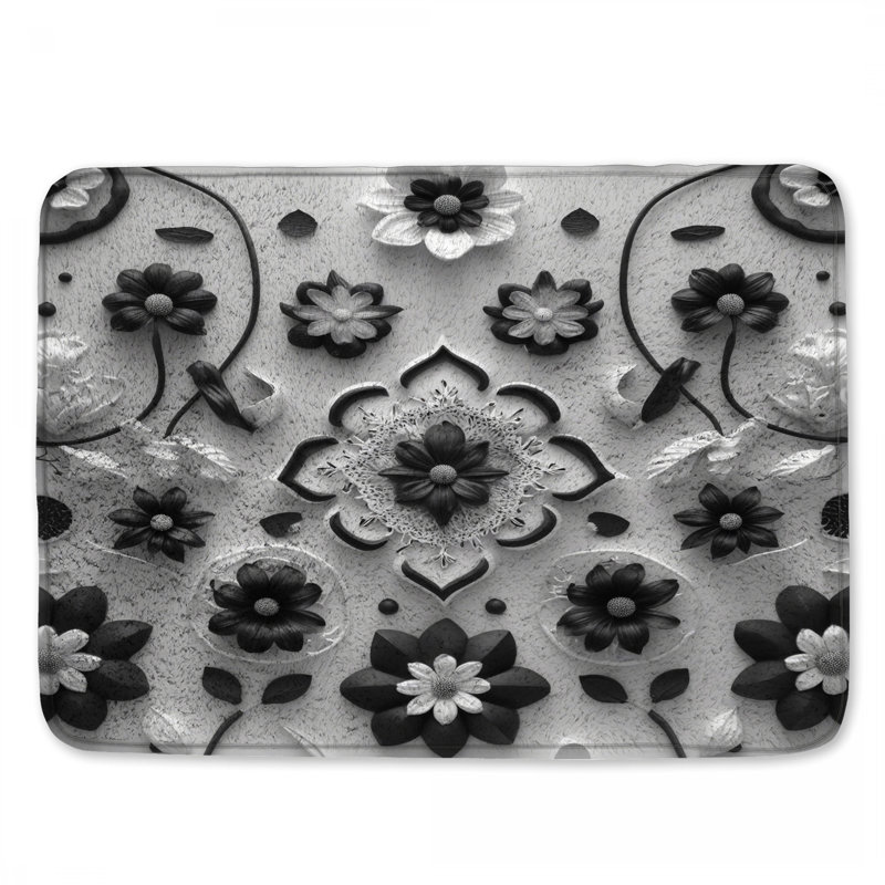 Tapis de bain noir à motif floral, 24 po L x 17 po L
