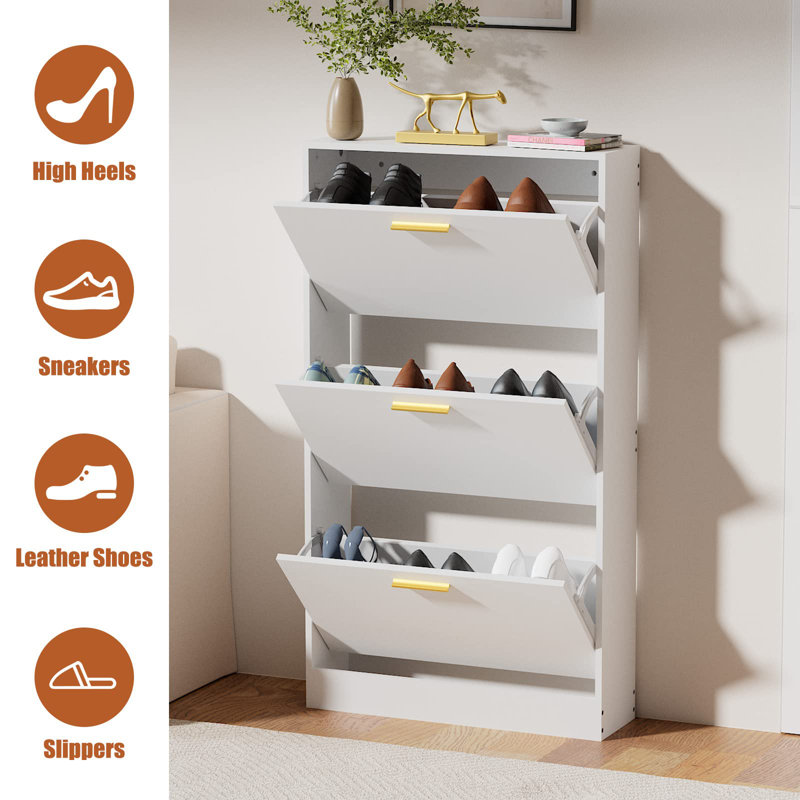 Shoe Storage Cabinet With 6 Flip Drawers, White