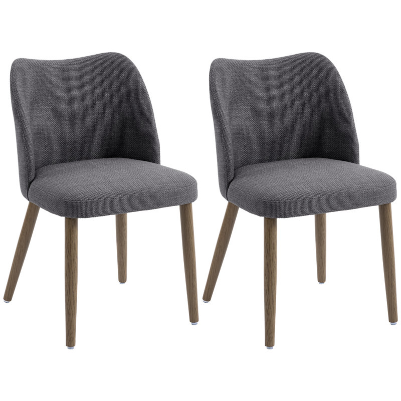 HOMCOM Dining Chairs Set of 2 Linen Upholstered Kitchen Chairs, Dark Grey