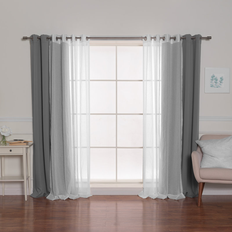 Brunos Mix & Match Striped Room Darkening and Sheer Grommet Curtain Panels, 52" W x 96" L, Gray