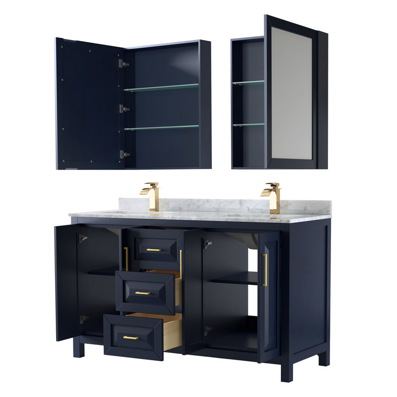 Daria 60'' W Double Vanity, Dark Blue, Brushed Gold