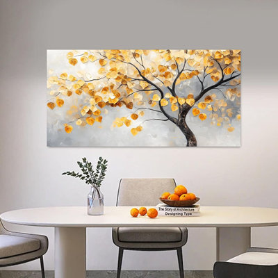 Gold Tree Of Life Wall Art For Living Room Tree Leaves Large Artwork For Bedroom Office Kitchen Modern Canvas Prints 20X40 Inch
