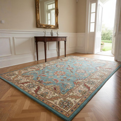 Tapis bleu en laine tissé à la main Bartz Authentic