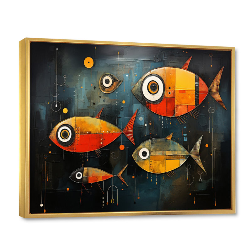 Attison Minimalisme - Collages de poissons III - impression, 12" H x 20" W, Cadre flottant doré
