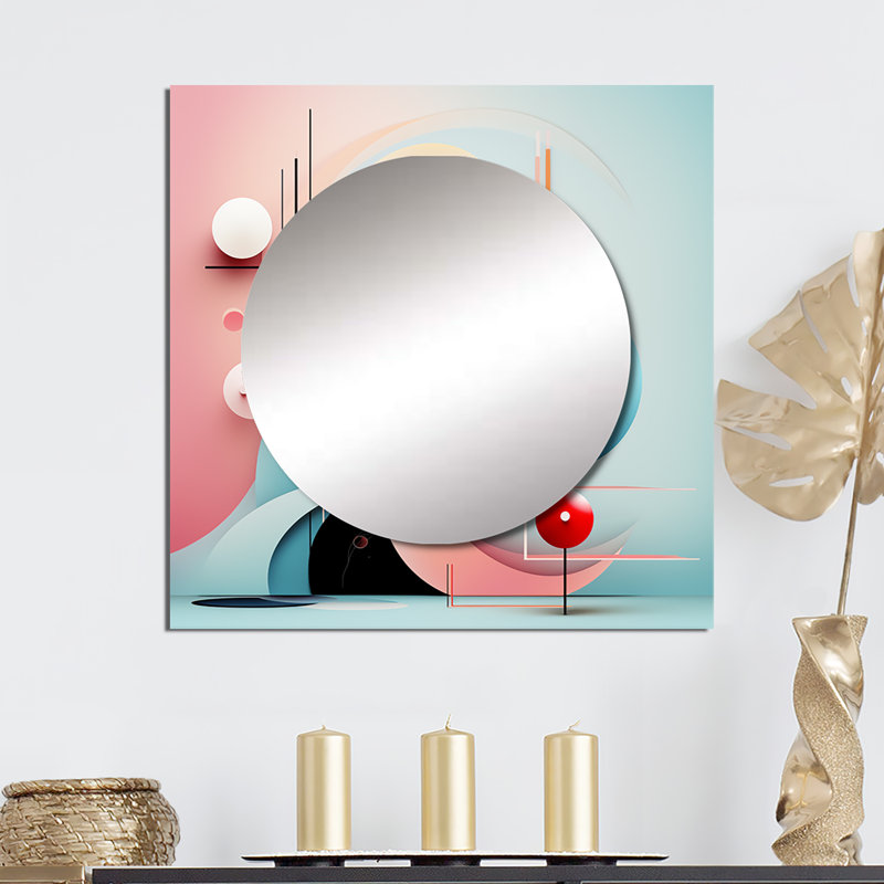 Fleurs de rythme en rose et bleu - miroir mural géométrique moderne pour chambre à coucher, 23 po x 23 po