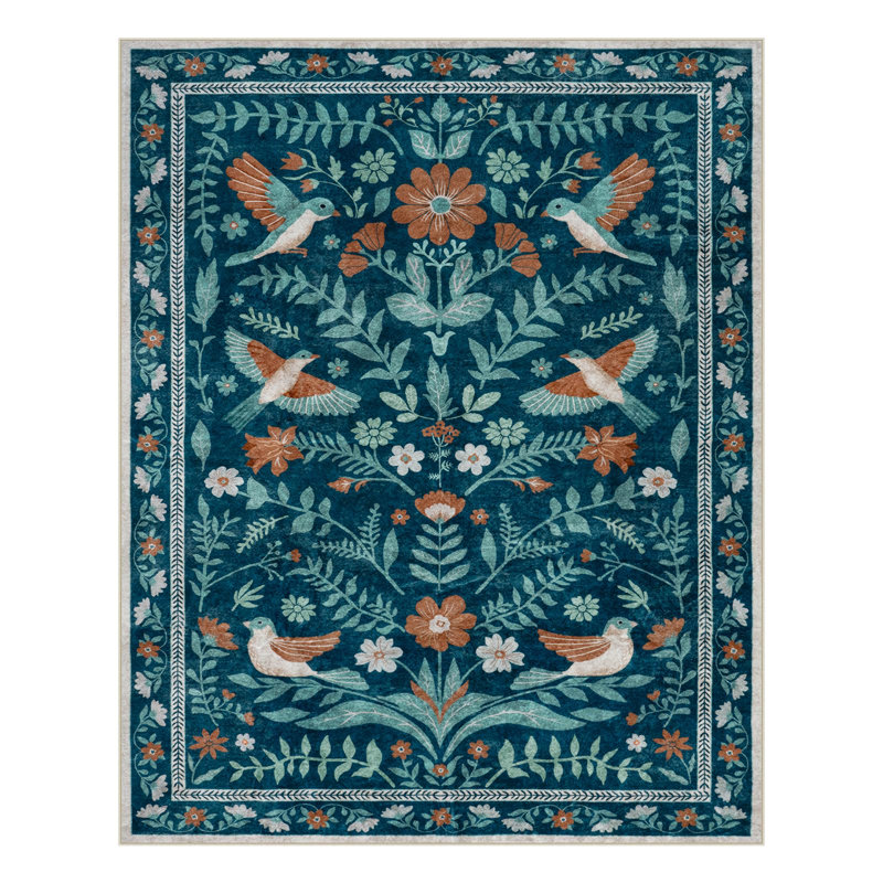 Tapis à motif floral antidérapant Boho, Rectangulaire 8 pi x 10 pi