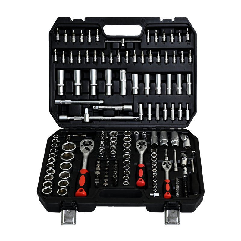 Boîte à outils en acier au carbone noir avec douille et clé à cliquet de 171 pièces, pour les garages des propriétaires
