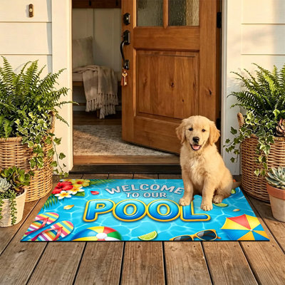  Tapis d'entrée antidérapant pour l'extérieur, 24 po x 36 po, flamants de piscine