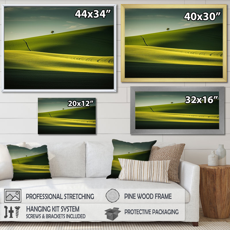 Photo de prairie monochrome verte sur toile, H 34 po x l 44 po x P 1,5 po, Cadre simple noir