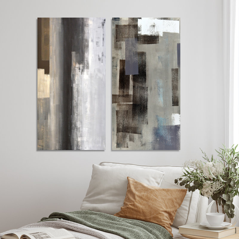 «Brown Meets Gray Abstract Art III», ensemble de 2 peintures sur toiles, Toile tendue, H 20 po x l 24 po x P 1 po