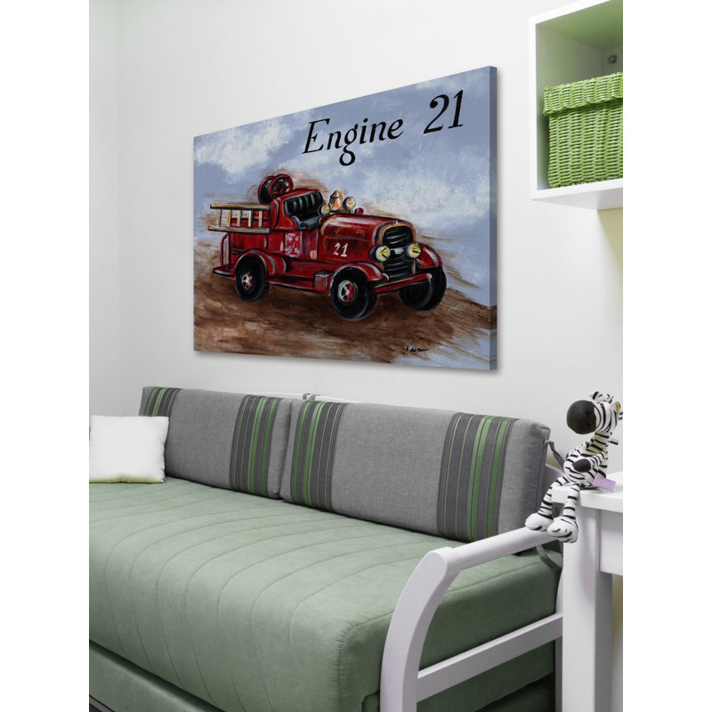 "Fire Engine" by Reesa Qualia Painting Print on Wrapped Canvas, 30" H x 45" W x 1.5" D