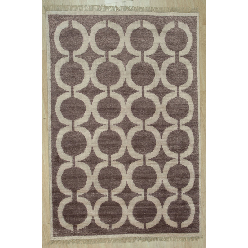 Tapis en laine et soie à motif géométrique en laine nouée à la main brun opulent Kira