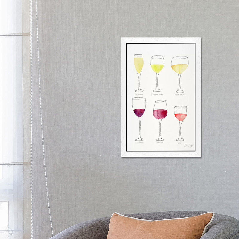 Wine Glasses by Cat Coquillette - Painting on Canvas, 101.6 cm H x 66.04 cm W, White Floater Framed