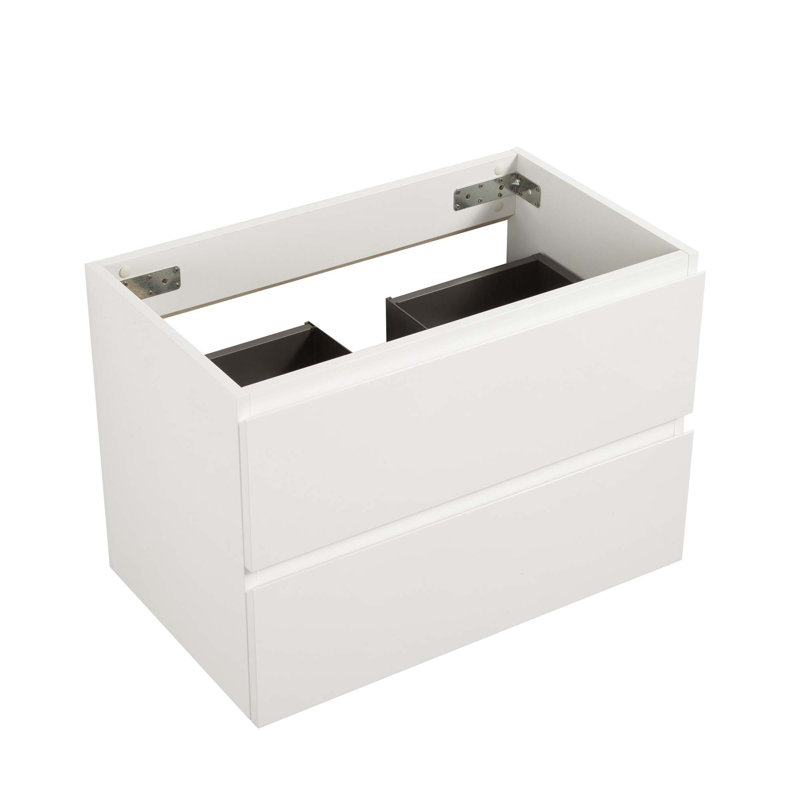 (Base Only) Wall Mount Bathroom Vanity Base With 2 Drawers, White