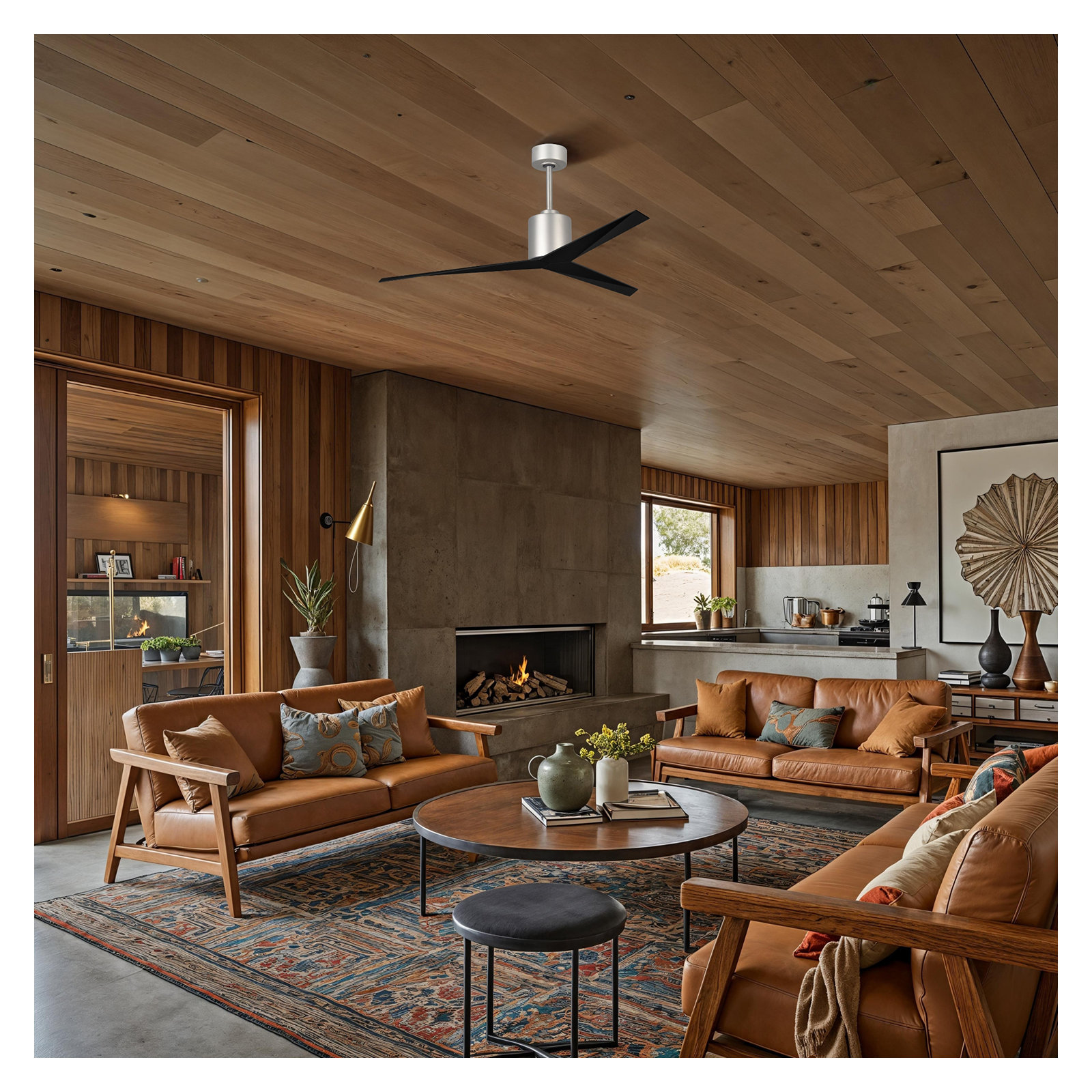 56'' 3 Blade Ceiling Fan, Brushed Nickel, Matte Black