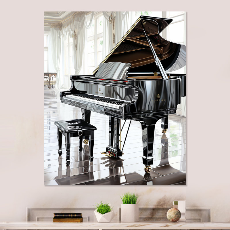 Midnight Black Piano Tranquility I - musique, art mural en métal, H 20 po x l 12 po x P 1 po