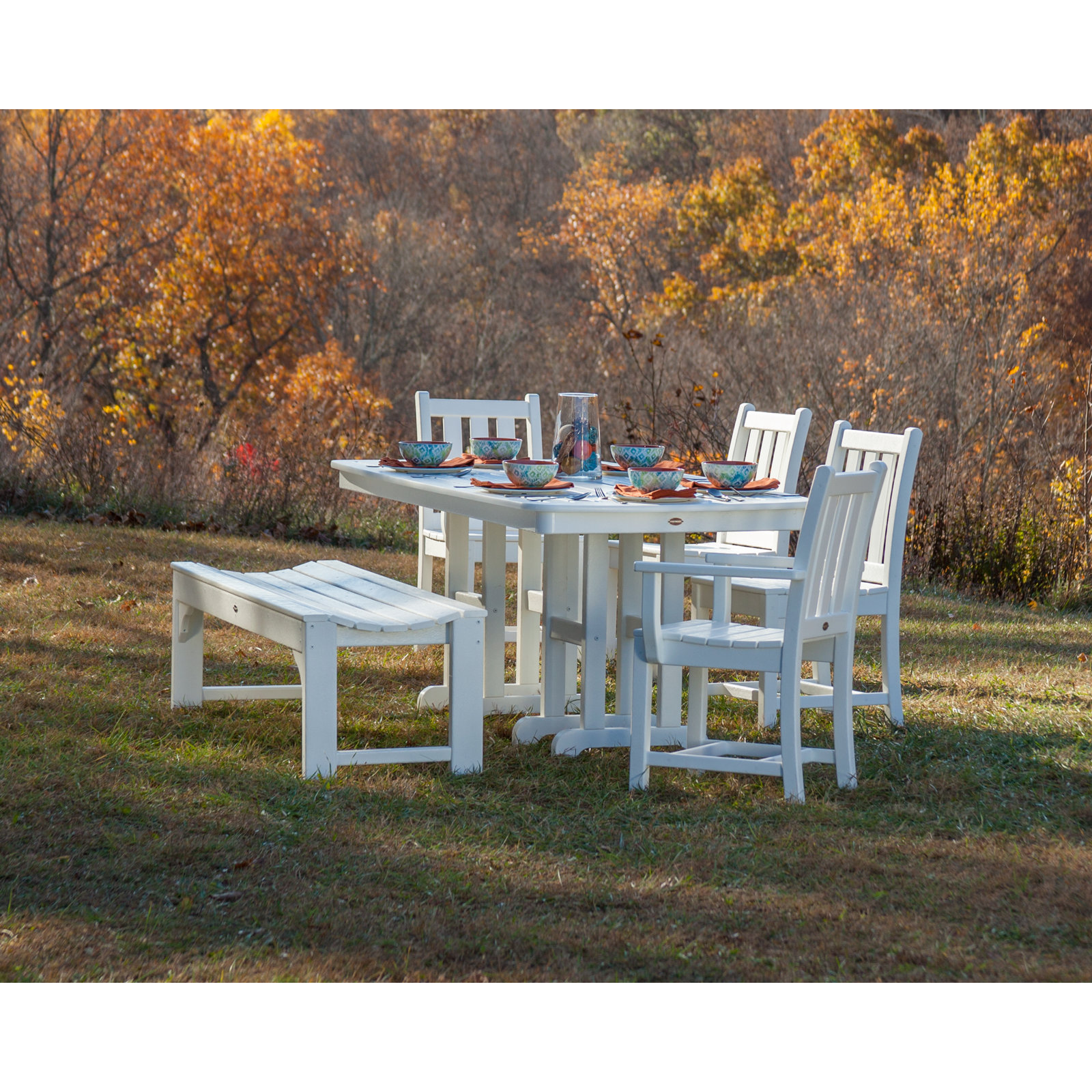 POLYWOOD® Traditional Garden Picnic Bench, White, 60"