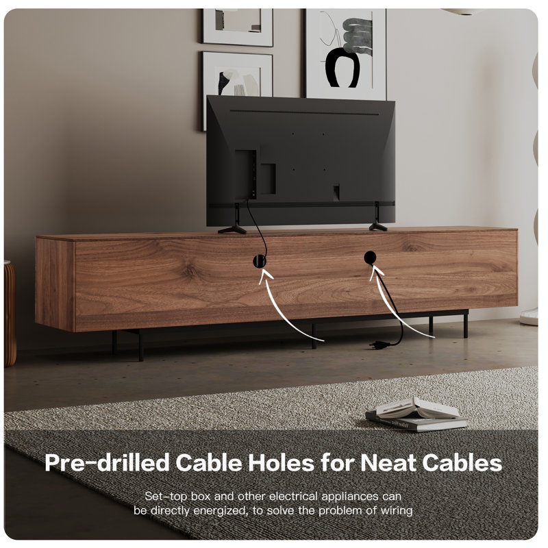 Modern Entertainment Centre in Walnut Finish, Wide TV Cabinet with Ample Storage and Cable Management Holes Fast Dispatch From UK Warehouse – Dispatched Within 2 Days